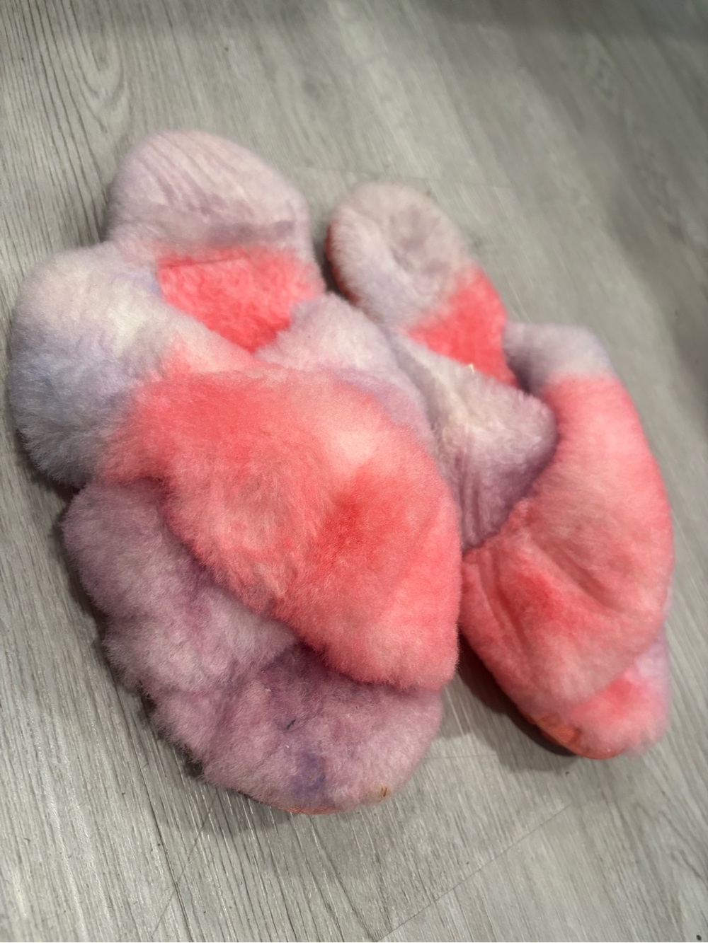 Emu Australia Plush Tie-Dye Slippers in Pink & Lavender